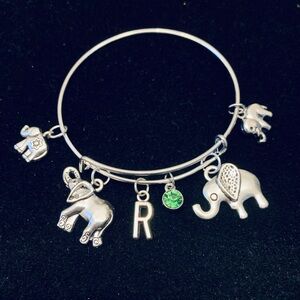 Elephants themed bangle bracelet personalized